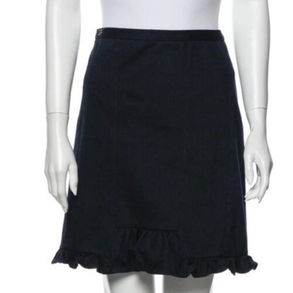 Diane Von Furstenberg  Denim Skirt with Bottom Ruffle Size: 6 MSRP: $200